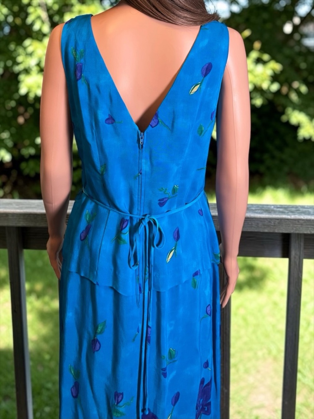 Dress Barn Blue Floral Maxi Dress Size 6 Boho Layered Look Rayon - Picture 4 of 10